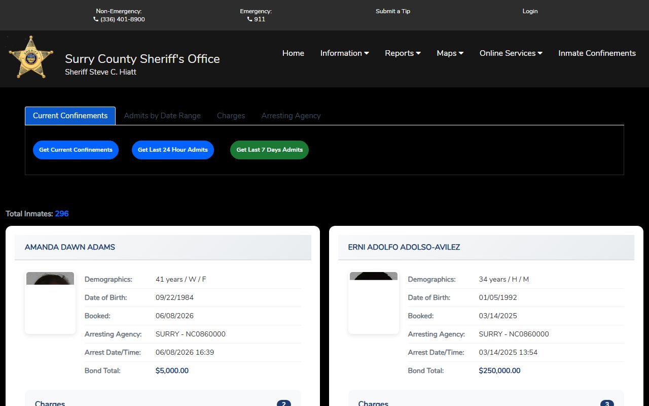Surry County inmate population Citizen Connect roster search